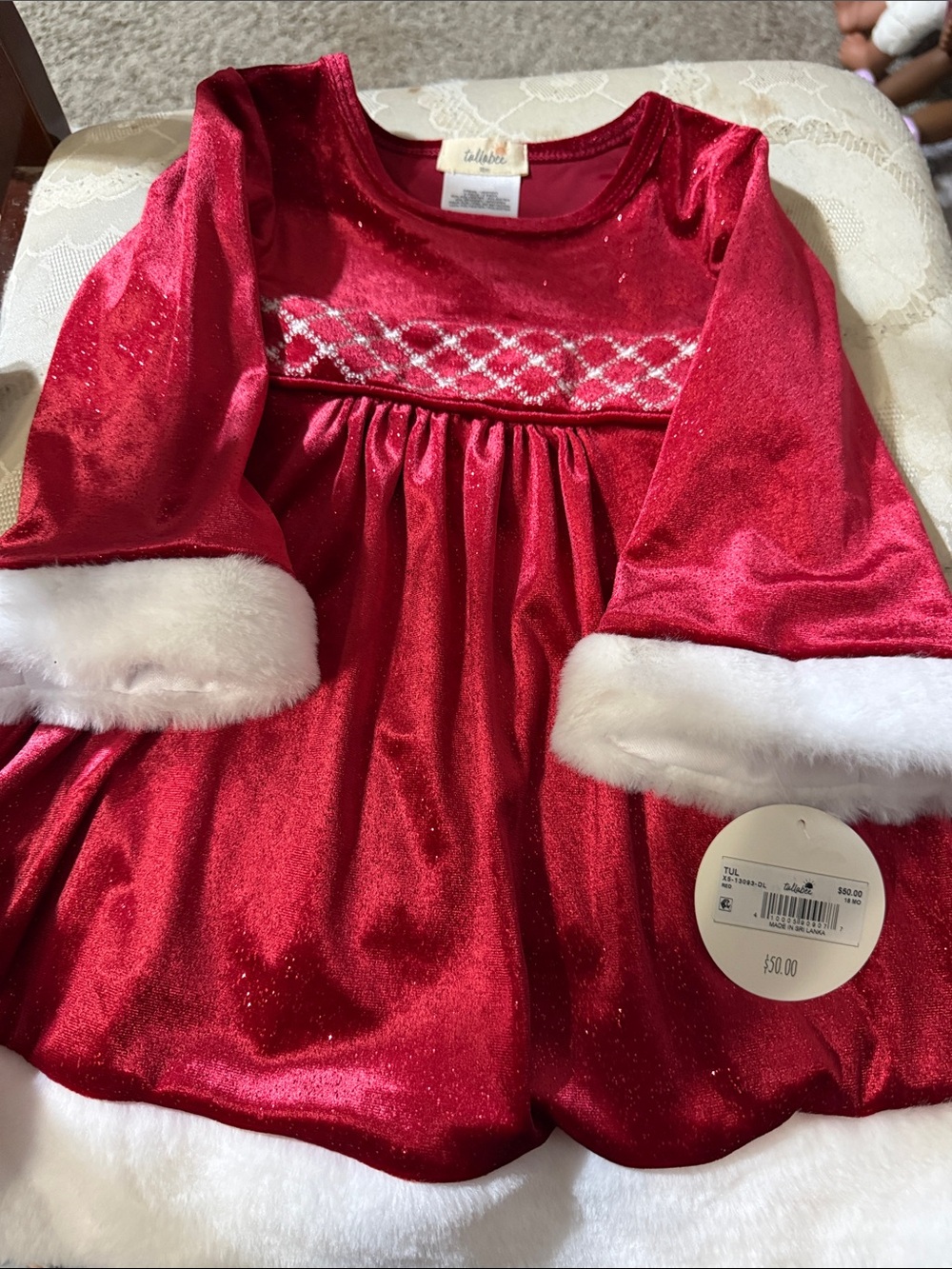 Red Velvet Holiday Dress with White Faux Fur Trim - Girls